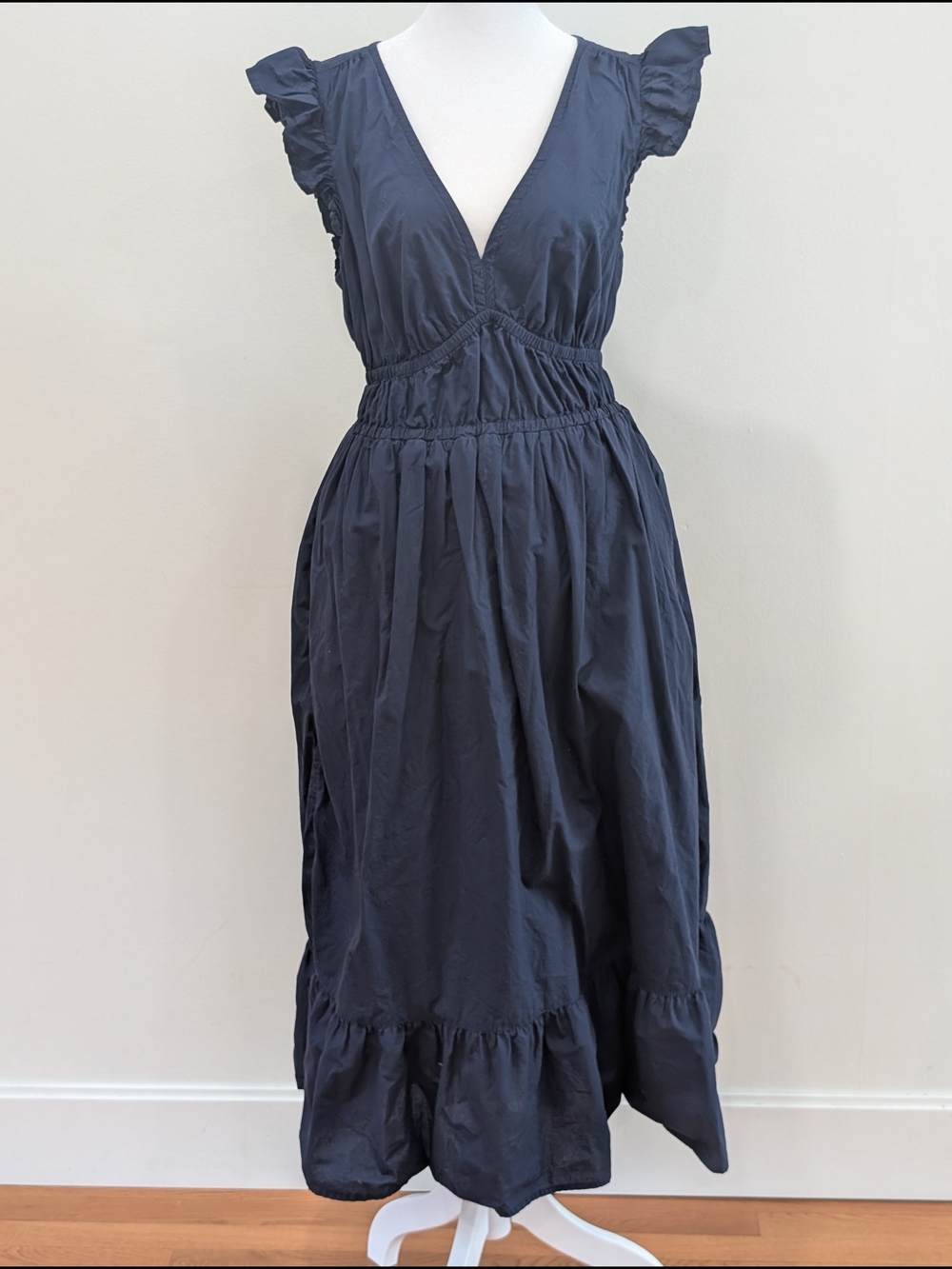 Vineyard Vines Navy Ruffle-Shoulder V-Neck Midi Dress